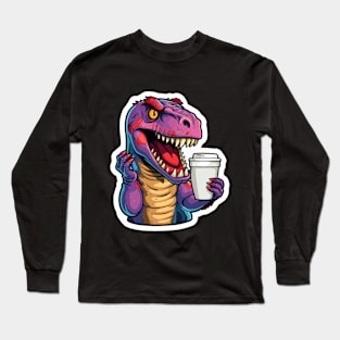 T-Rex Drinking Coffee Long Sleeve T-Shirt